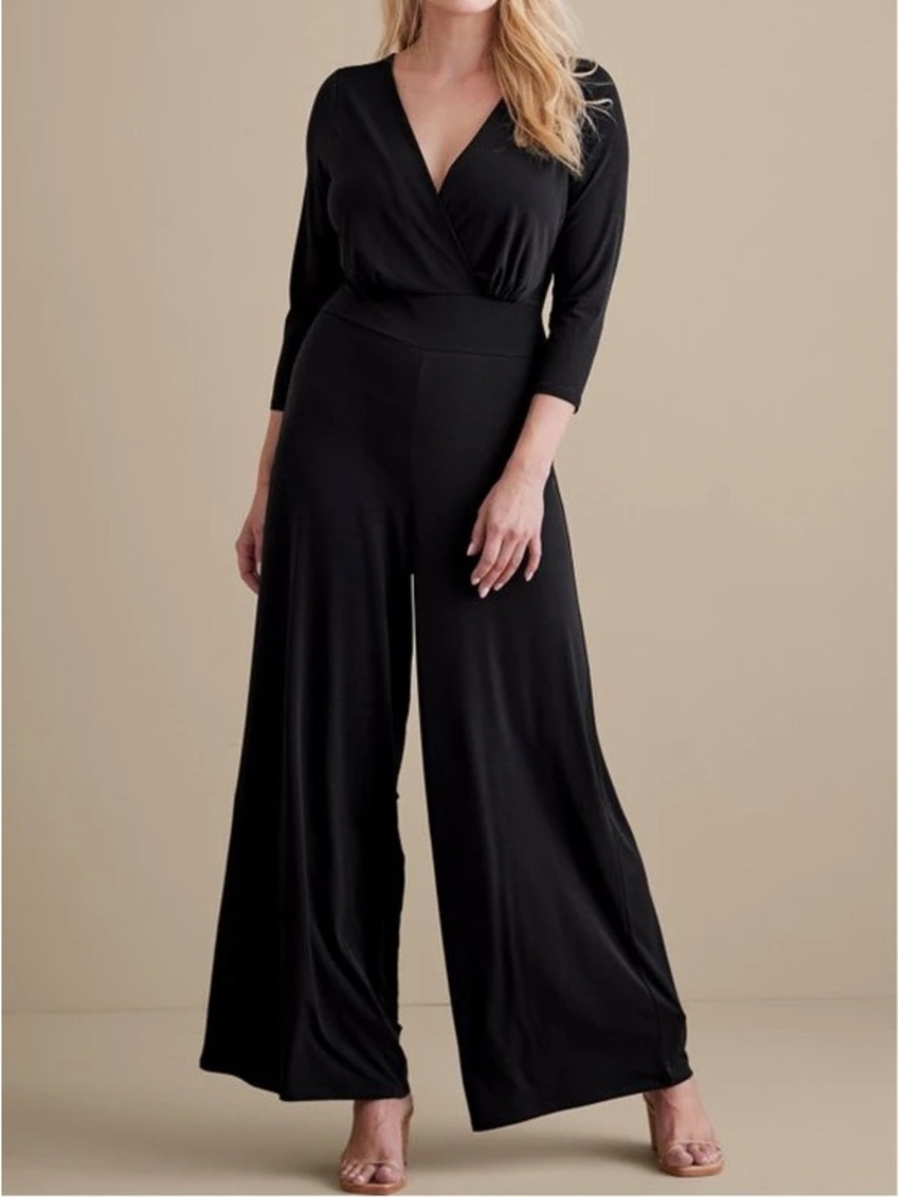Soft Surroundings Women PXL Black Stretch Knit Penelope Long Sleeve Jumpsuit NWT